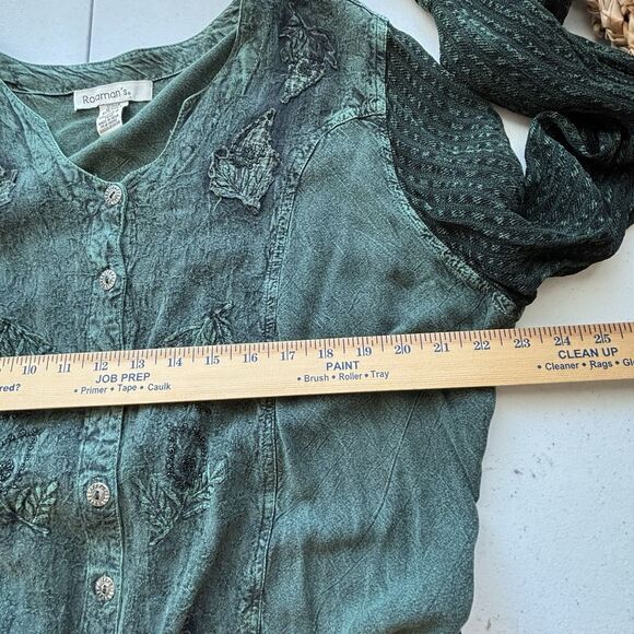 ROAMANS Boho Top Green Embroidered Button Shirt Forest Fairy - Picture 5 of 8